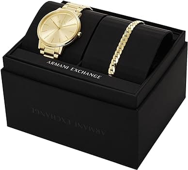 Armani Exchange men watch set with 2 pcs gold 