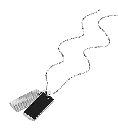 Fossil Men Necklace HARLOW Stainless Steel Black , Silver 