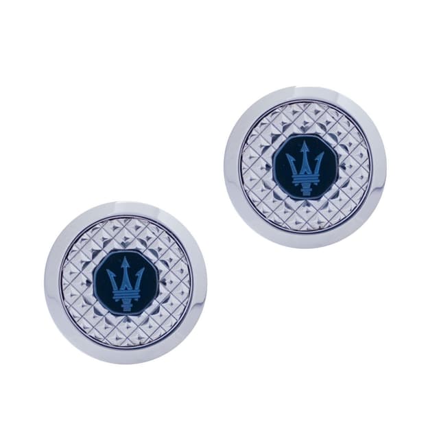 Maserati cufflink for gent steel silver with blue logo 