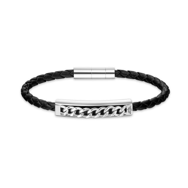 Police FETTER bracelet for men silver with black leather 
