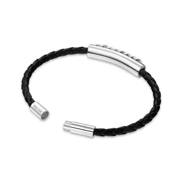 Police FETTER bracelet for men silver with black leather 