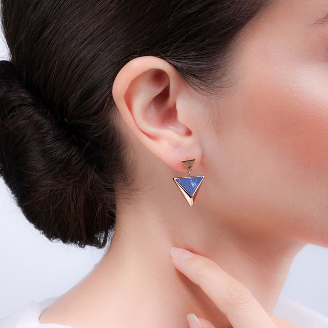 Police DELTA women earring steel rose gold with blue pearl