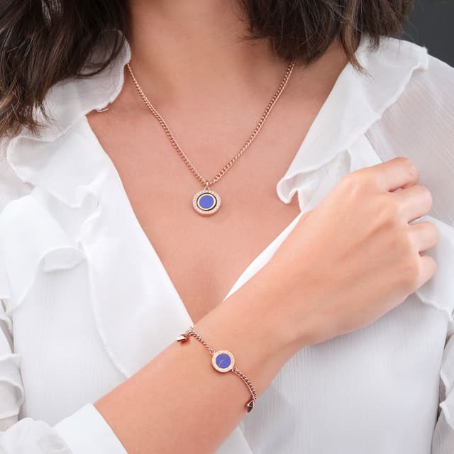 Police necklace for women steel rose gold with Blue