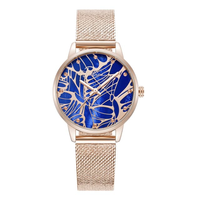 Police ladies Quarts watch blue with steel rose gold strap