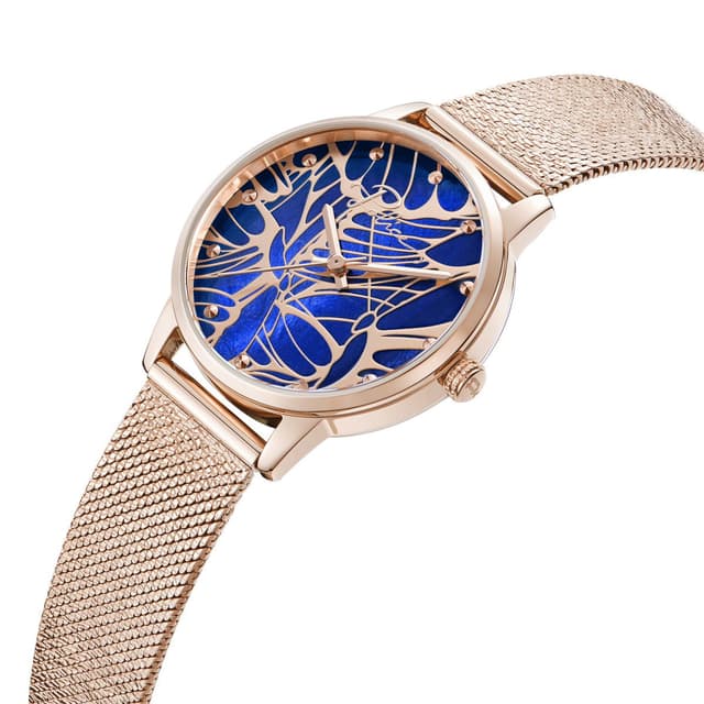Police ladies Quarts watch blue with steel rose gold strap