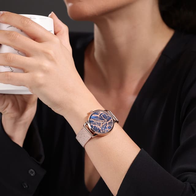 Police ladies Quarts watch blue with steel rose gold strap