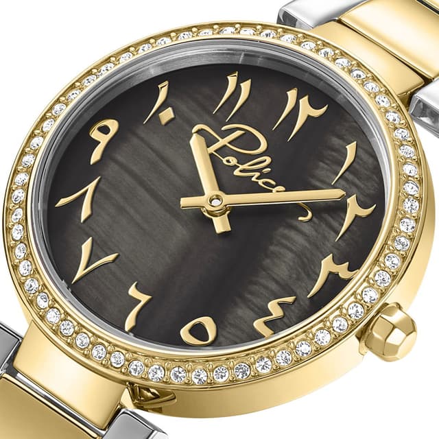 Police watch with Arabic number for women gold , Black