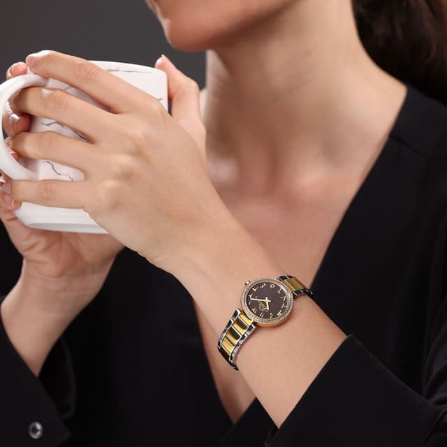 Police watch with Arabic number for women gold , Black